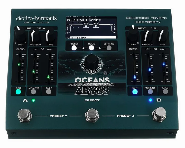 Electro Harmonix Oceans Abyss Reverb, connettori sul retro dell'unita