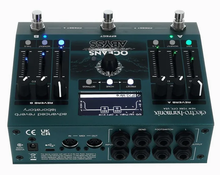 Electro Harmonix Oceans Abyss Reverb, ingressi e uscite laterali