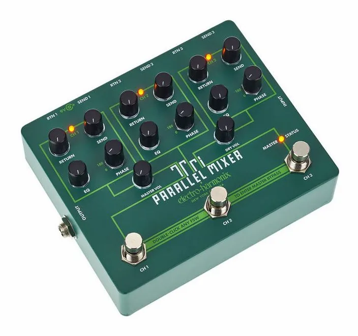 Electro Harmonix Tri Parallel Mixer, ingressi e uscite laterali