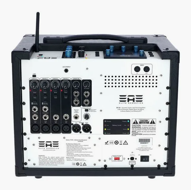 Elite Acoustics D6-58 Acoustic Amplifier, manopole e selettore dei canali