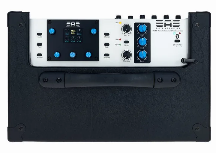 Elite Acoustics D6-58 Acoustic Amplifier, pannello dei controlli in primo piano