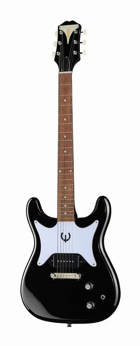Epiphone Coronet Ebony inquadrato di fronte su sfondo neutro