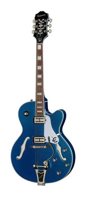 Epiphone Emperor Swingster Delta Blue fotografato frontalmente