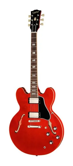 Epiphone 1962 ES-335 Reissue Sixties Ch inquadrato di fronte su sfondo neutro