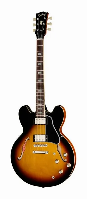Epiphone 1962 ES-335 Reissue Vintage Bu inquadrato di fronte su sfondo neutro