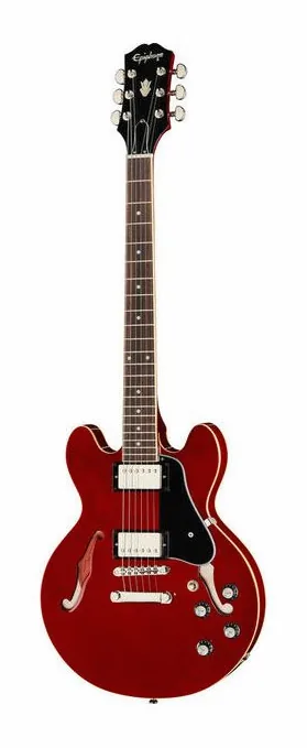 Epiphone ES-339 Cherry inquadrato di fronte su sfondo neutro