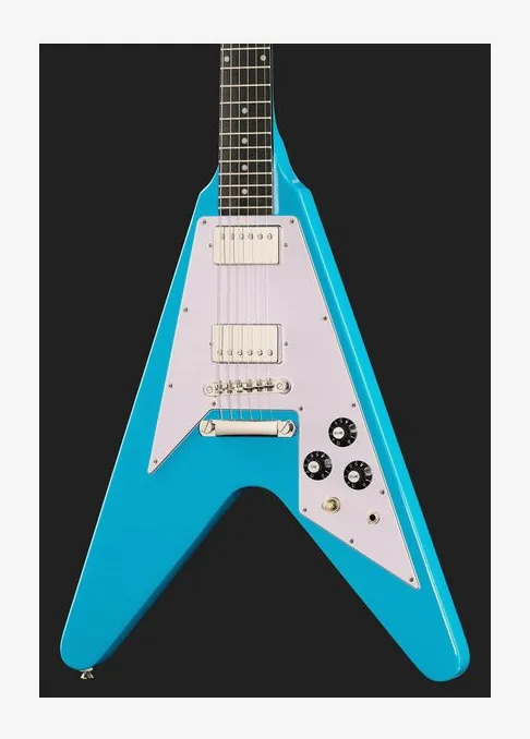 Epiphone Flying V 70s Maui Blue, capotasto e prime posizioni della tastiera