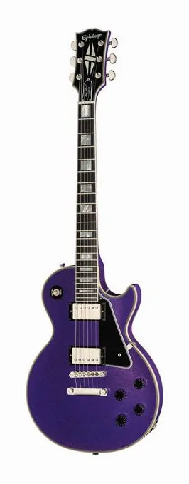 Epiphone IGC Les Paul Custom AS inquadrato di fronte su sfondo neutro