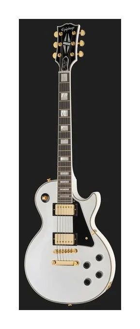 Epiphone Les Paul Custom Alpine White, paletta con meccaniche e logo