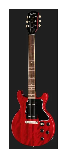 Epiphone Les Paul Special DC Cherry Red, paletta con meccaniche e logo