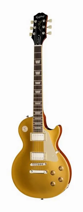 Epiphone Les Paul Standard 50s Goldtop inquadrato di fronte su sfondo neutro
