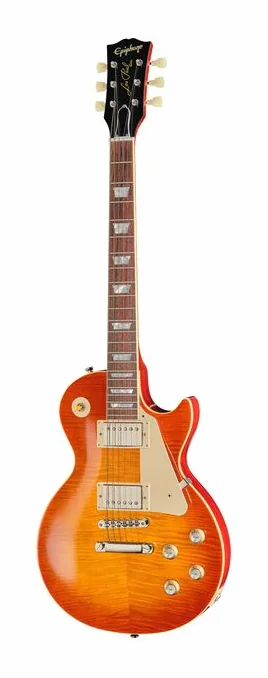 Epiphone 1960 Les Paul Standard ITB inquadrato di fronte su sfondo neutro