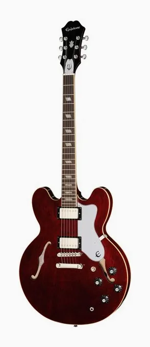 Epiphone Noel Gallagher Riviera inquadrato di fronte su sfondo neutro