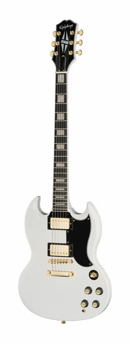 Epiphone SG Custom AW inquadrato di fronte su sfondo neutro