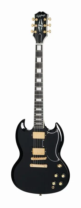 Epiphone SG Custom EB inquadrato di fronte su sfondo neutro