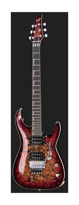 ESP Horizon FR CTM BM Reptile Red, manico e tastiera visti di lato