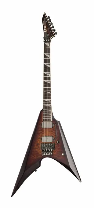 ESP LTD Arrow QM Dark Brown Burst fotografato frontalmente