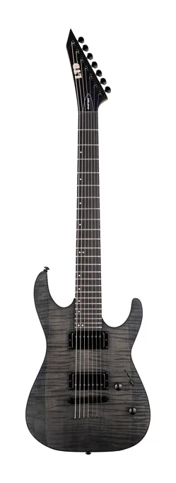 ESP LTD M-207B DX STBLK Satin inquadrato di fronte su sfondo neutro