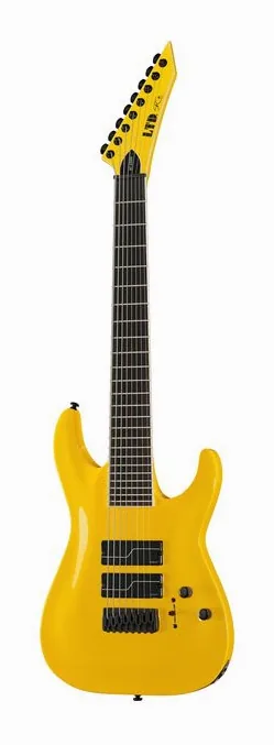 ESP LTD SC-608 Baritone YEL inquadrato di fronte su sfondo neutro