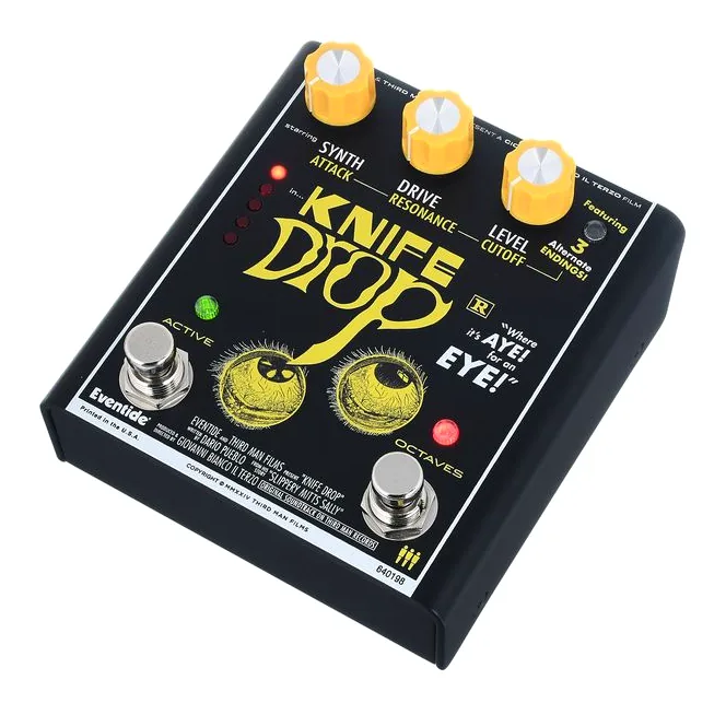 Eventide Knife Drop Fuzz inquadrato di fronte su sfondo neutro