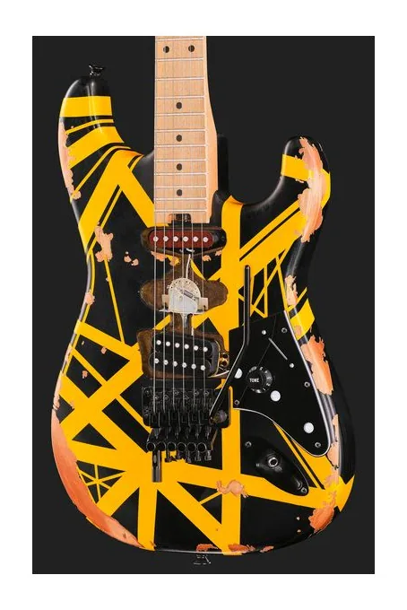 Evh Frankie Striped MN Relic B/Y, paletta con meccaniche e logo