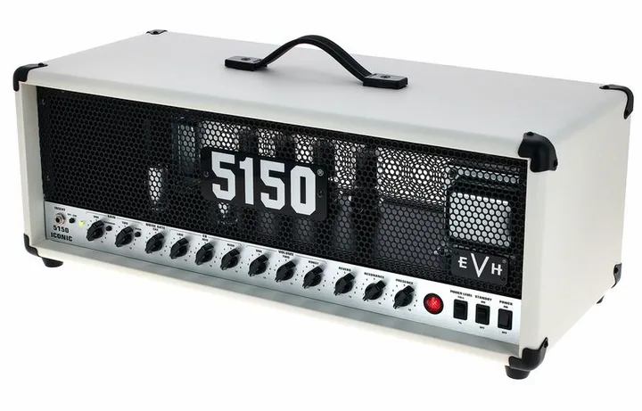 Evh 5150 Iconic 80W Top IV inquadrato di fronte su sfondo neutro