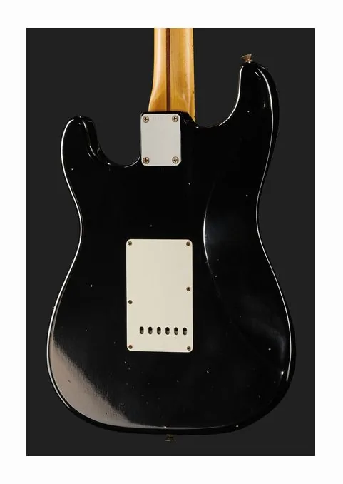 Fender 55 Strat BLK Journeyman Relic, corpo e verniciatura in primo piano