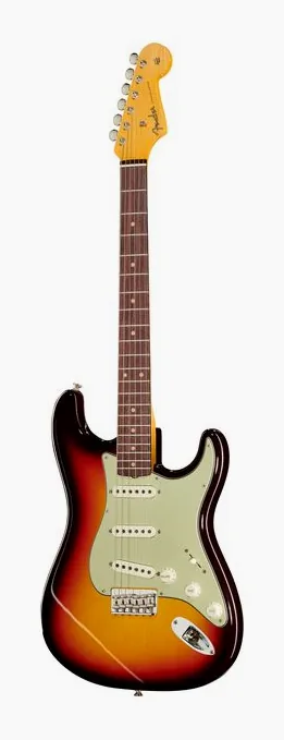 Fender 59 Strat Hardtail C3CSB NOS inquadrato di fronte su sfondo neutro