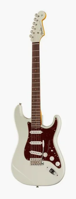 Fender 61 Strat TCP RW AOLW inquadrato di fronte su sfondo neutro