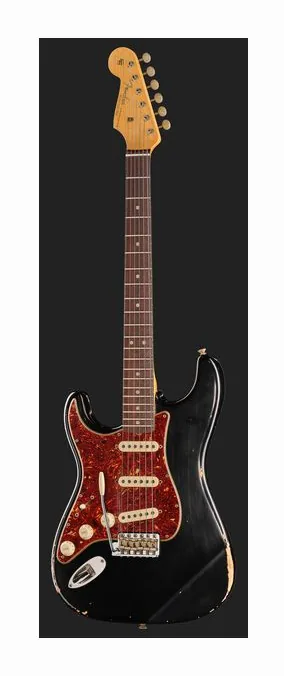 Fender 63 Strat Black Relic LH, paletta con meccaniche e logo
