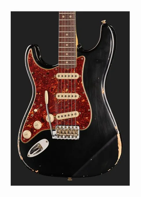 Fender 63 Strat Black Relic LH, paletta con meccaniche e logo