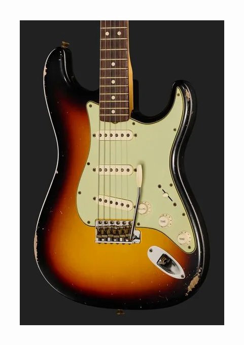Fender 63 Strat Relic 3TSB MBDB, paletta con meccaniche e logo