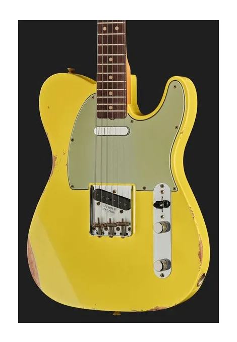 Fender 63 Tele Relic Canary Yellow, corpo e verniciatura in primo piano