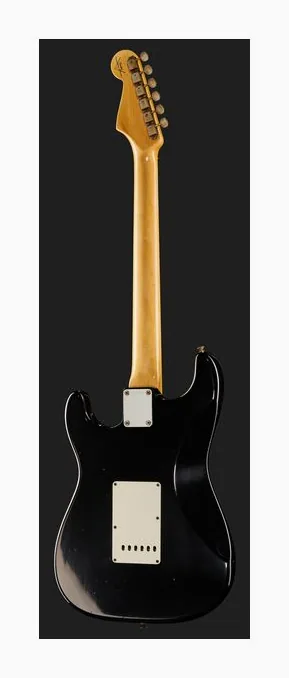 Fender 65 Strat BLK Journeyman Relic, paletta con meccaniche e logo