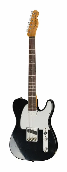 Fender 67 Tele Black JM Relic inquadrato di fronte su sfondo neutro