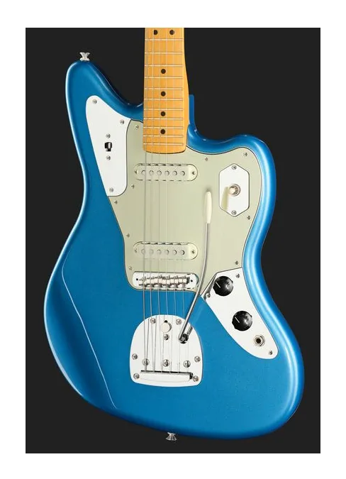 Fender Am Pro Clsc Jaguar MN FLPB, paletta con meccaniche e logo