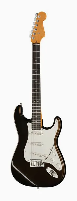 Fender Am Ultra II Strat EB TXT inquadrato di fronte su sfondo neutro
