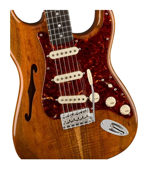 Fender Artisan Koa Thinline Strat AN, paletta con meccaniche e logo
