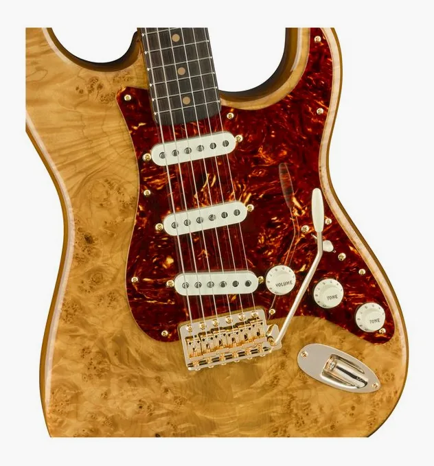 Fender Artisan Maple Burl Strat AN, pickup e manopole dei controlli