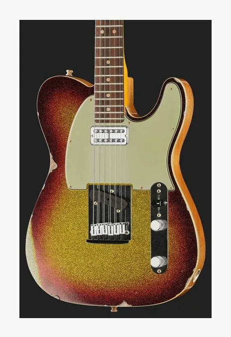 Fender Custom Tele 3TSB Sparkle Relic, corpo e verniciatura in primo piano