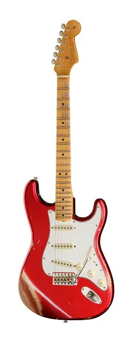 Fender Fat 64 Stratocaster AcarOO Ltd inquadrato di fronte su sfondo neutro