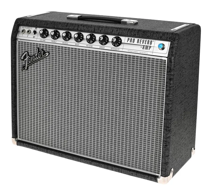 Fender FSR 68 Custom Pro Pewter inquadrato di fronte su sfondo neutro