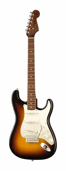 Fender LTD '57 Strat DLX C2SB inquadrato di fronte su sfondo neutro
