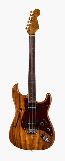 Fender LTD Artisan P90 Koa Strat AN in primo piano frontale