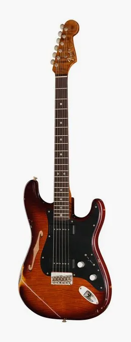 Fender LTD Artisan P90 Strat AVB inquadrato di fronte su sfondo neutro