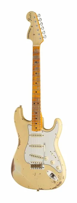 Fender LTD 1969 Strat HR AVWwMC inquadrato di fronte su sfondo neutro