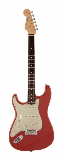 Fender MIJ Trad 60s Strat LH RW FRD inquadrato di fronte su sfondo neutro