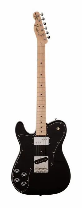 Fender MIJ Trad 70s Tele LH MN BLK inquadrato di fronte su sfondo neutro