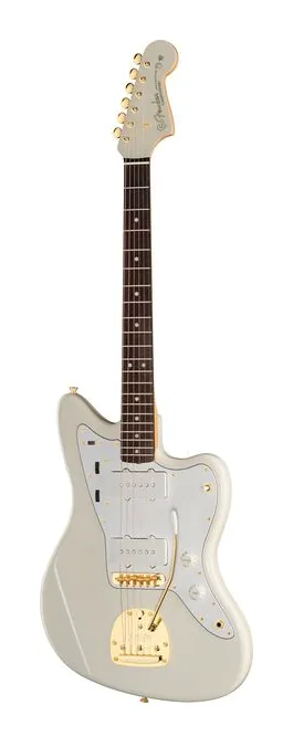 Fender MIJ Trad II 60s Jazzmaster WPL inquadrato di fronte su sfondo neutro