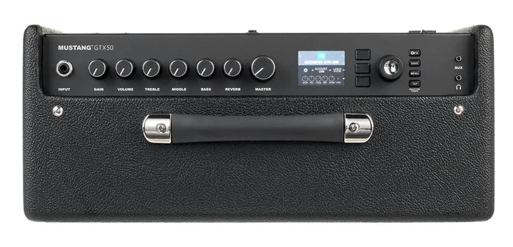 Fender Mustang GTX50, logo e finiture del pannello frontale